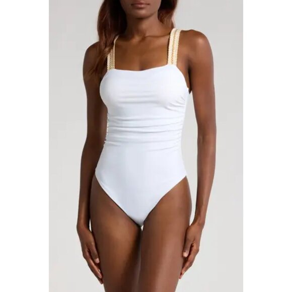 RAMY BROOK Myra One-Piece Swimsuit in White/Gold Size Small - Picture 1 of 11
